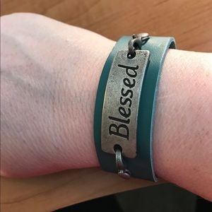 Leather statement bracelet “Blessed”